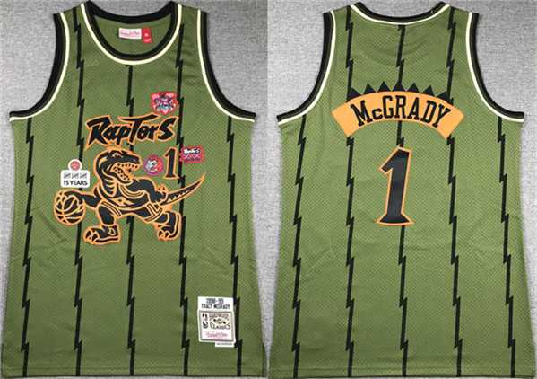 Mens Toronto Raptors #1 Tracy McGrady Green 1998-99 Throwback Stitched Jersey Mixiu